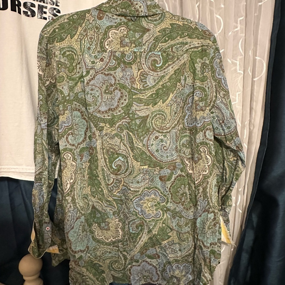 Nautica Green and Blue Paisley Button Down Shirt - Picture 4 of 5